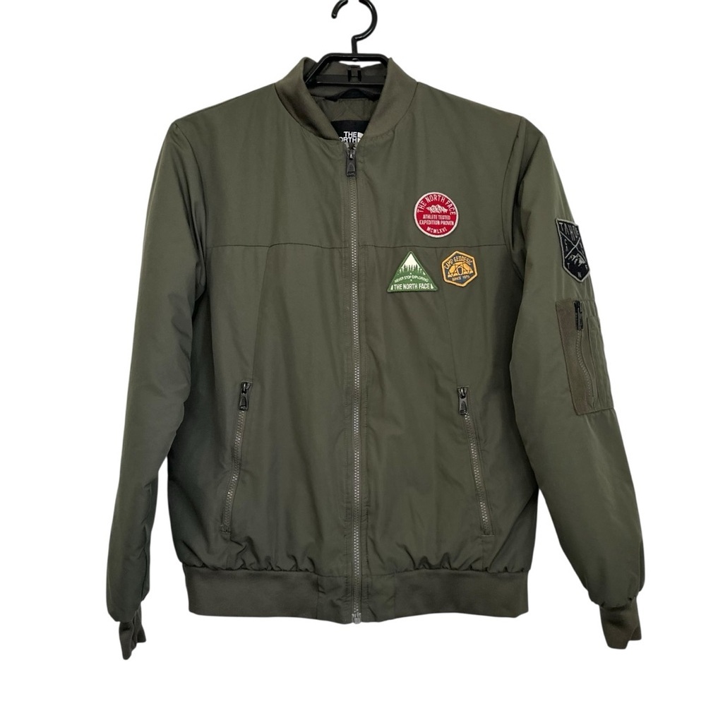 North Face Men Flight Aviator Bomber Jacket Size Small Green Patch Logo Full Zip